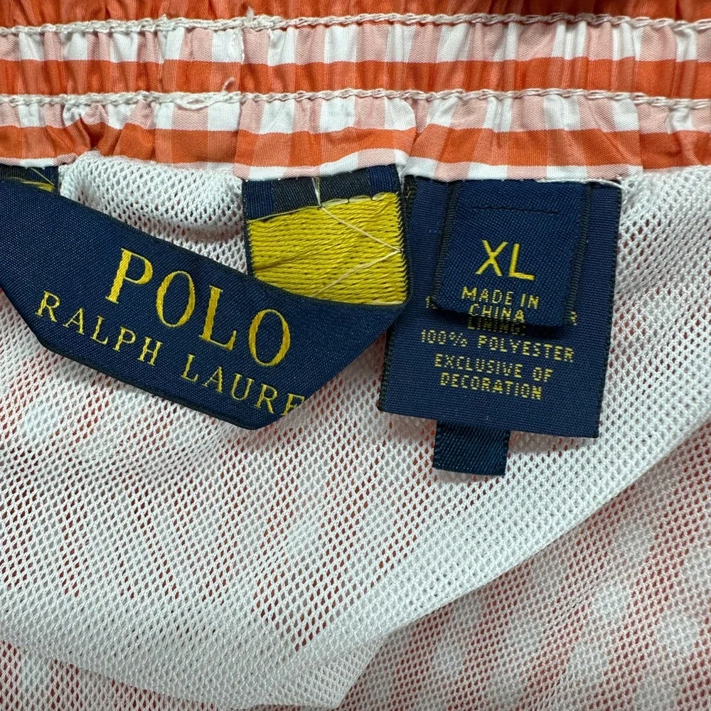 Polo Ralph Lauren Swim Shorts Mens XL Orange White Gingham‎ Check Mesh Lined